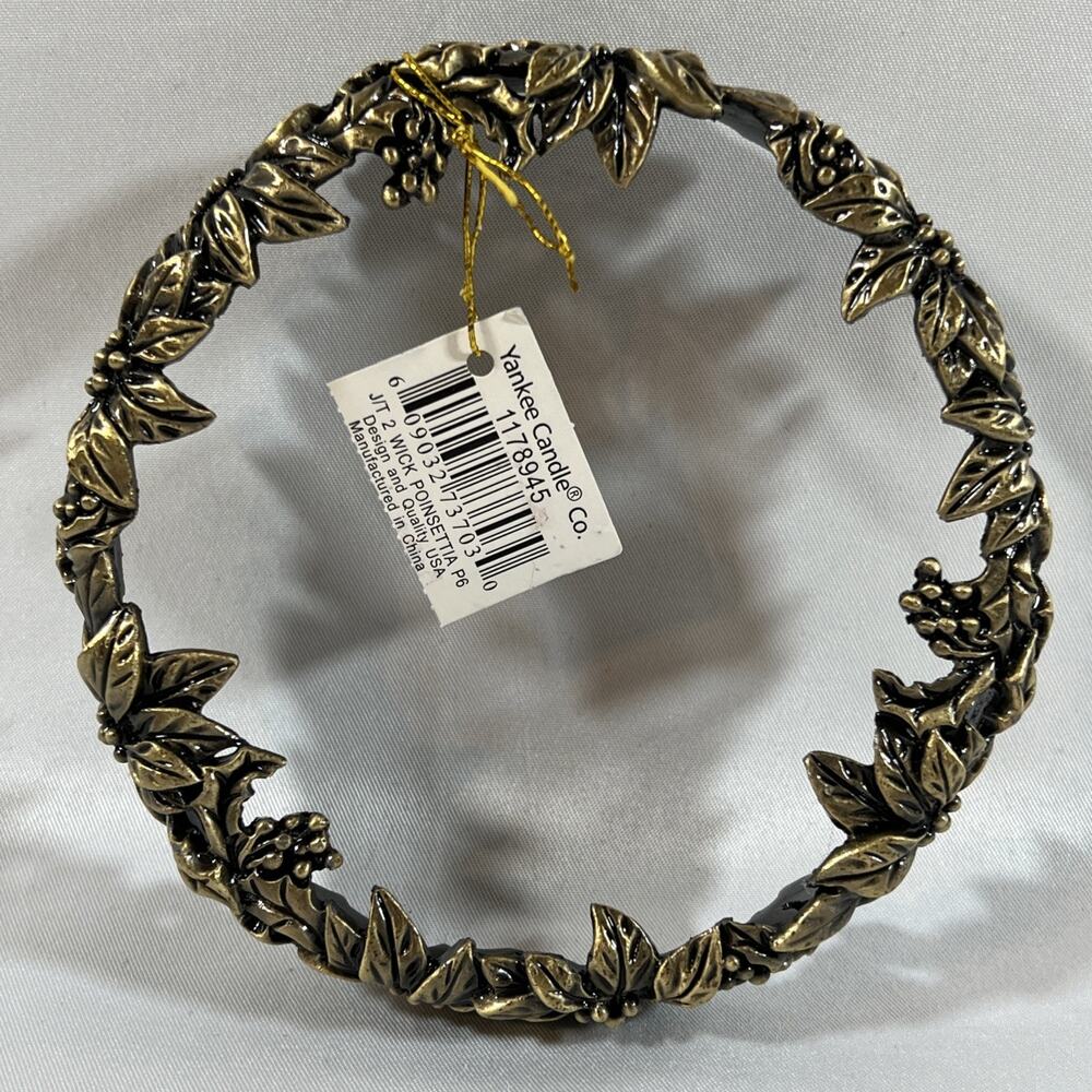 Yankee Candle 2 Wick Poinsettia Floral Illuma Lid Jar Topper Enameled Brass Top - Picture 2 of 4